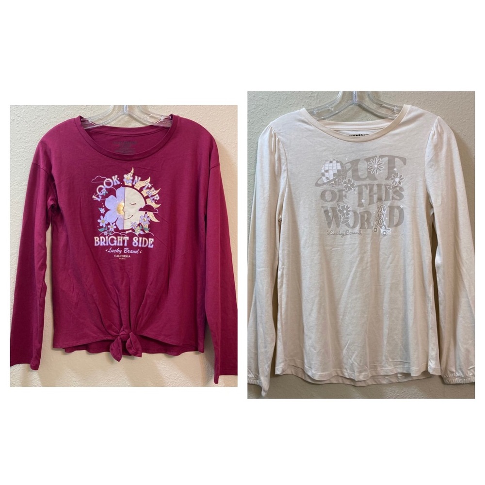 Bundle of Lucky Brand Girls Long Sleeve Graphic T-Shirts Size L (12/14)